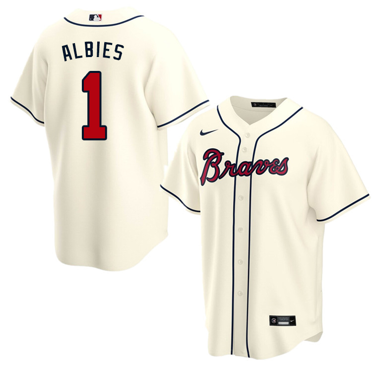 Nike Men #1 Ozzie Albies Atlanta Braves Baseball Jerseys Sale-Cream